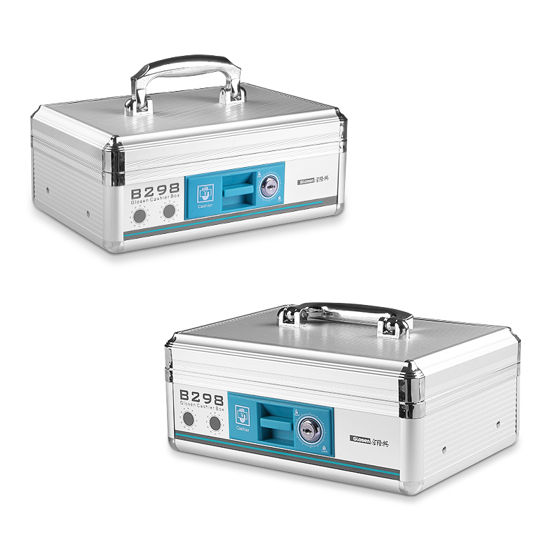 超市收银员手提层装钱箱收款箱铝合金带锁财务出纳收银钱箱商用