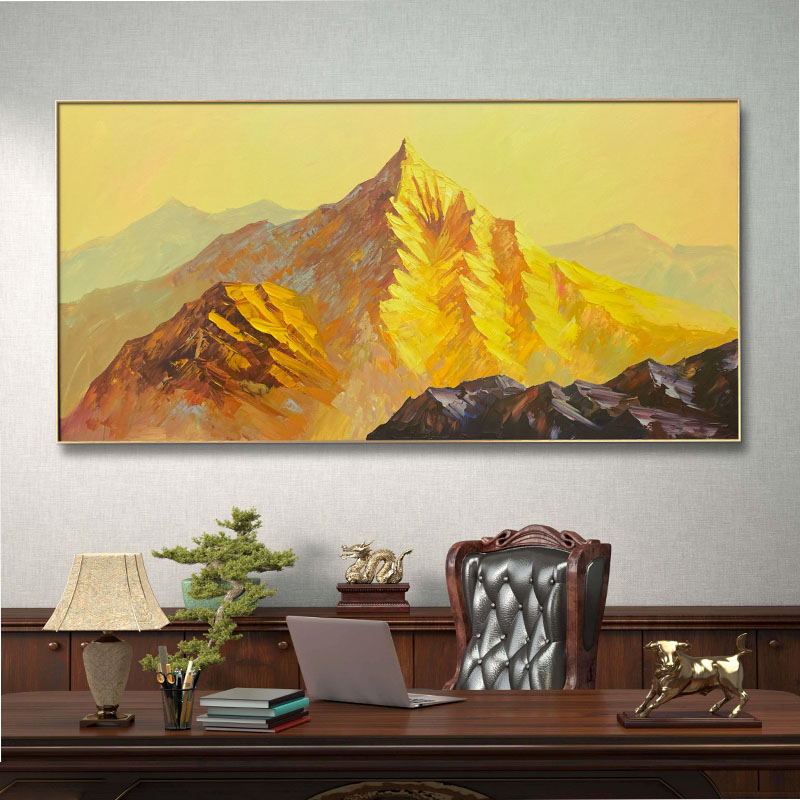 室内装饰画日照金山肌理画沙发背景墙画客厅玄关挂画手绘山水风景图片