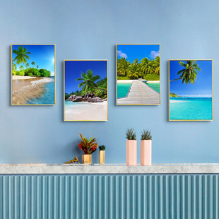 墙画客厅挂画玄关壁画地中海风格大海风景卧室走廊过道酒店民宿画