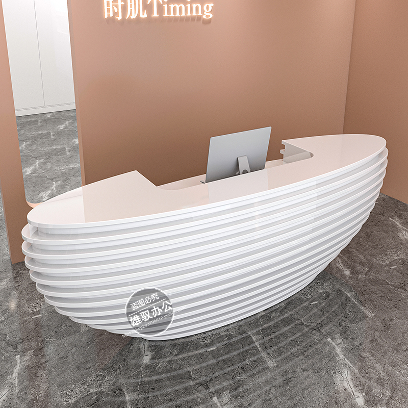 弧形烤漆前台现代公司吧台迎宾台酒店接待台咨询台异形桌定制