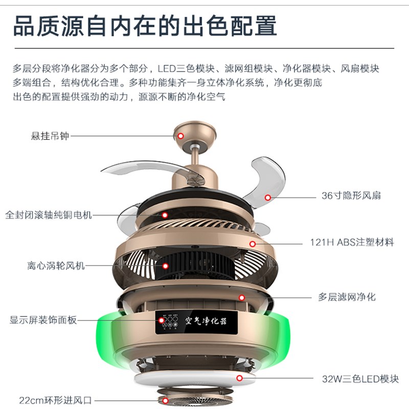 棋牌室吸烟灯全自动家用麻将机房空气净化器升降内排除烟机灯装饰
