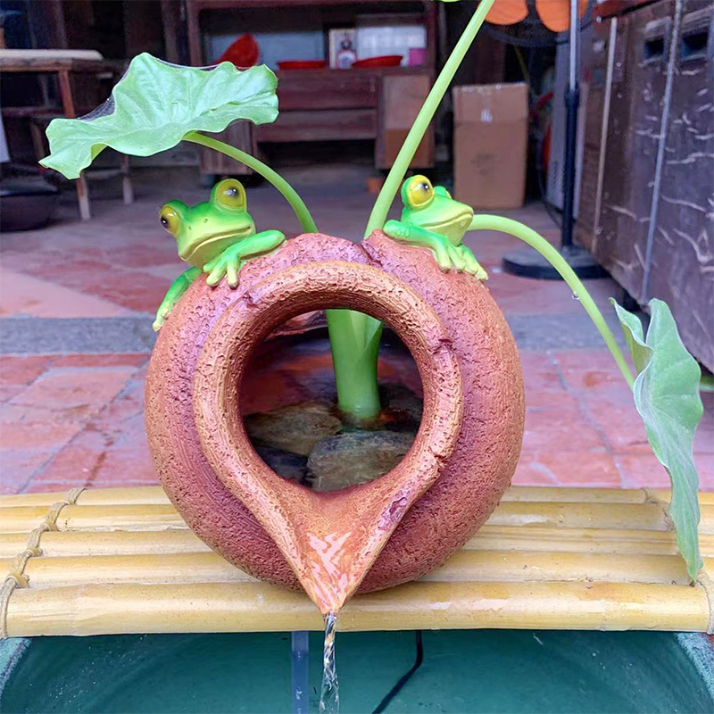 中式仿真青蛙树脂陶罐喷泉鱼池增氧流水摆件庭院花园阳台DIY造景