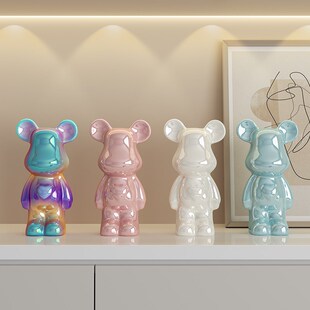 陶瓷暴力熊酒柜奶油风客厅玄关餐边柜熊级感装 饰品