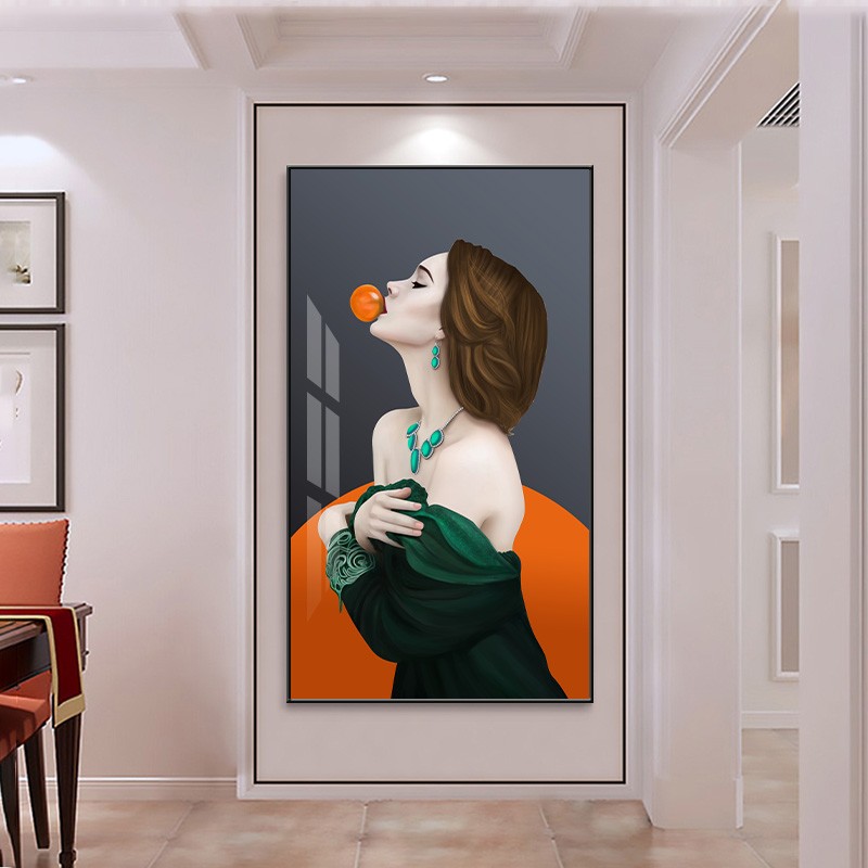 现代轻奢入户玄关装饰画简约客厅过道壁画美女R人物竖版艺术挂画图片
