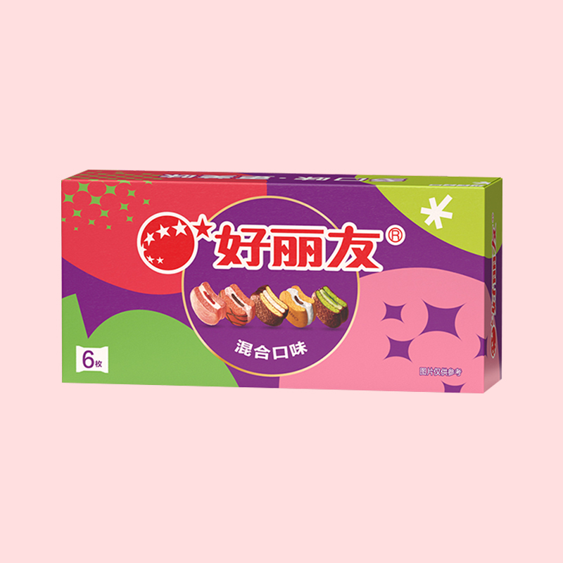 好丽友马卡龙派多彩6枚盒装西式糕点早餐儿童零食