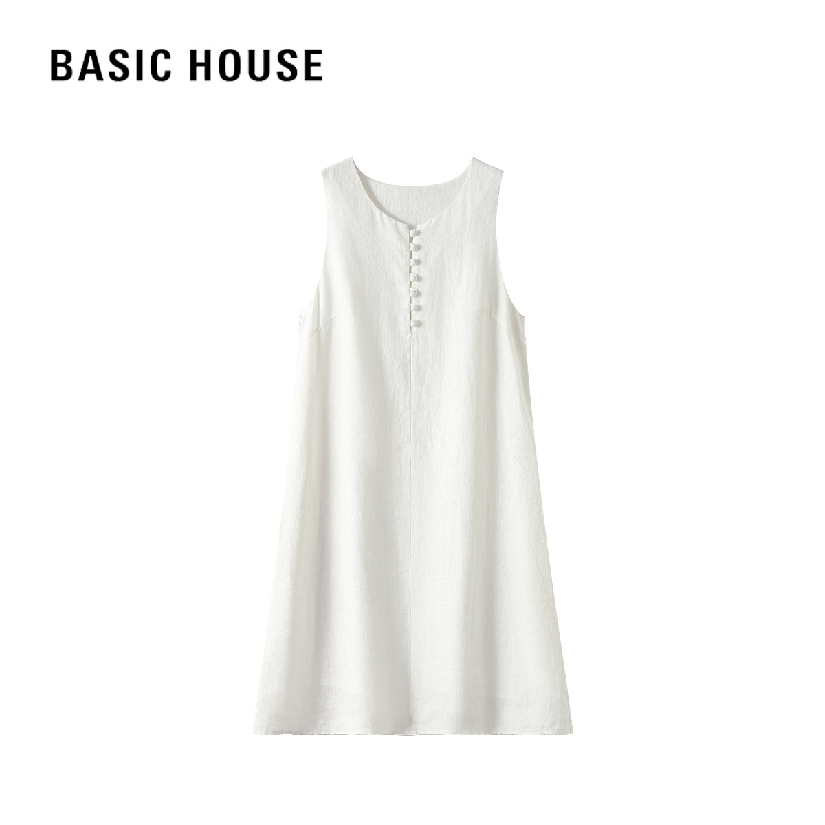 百家好轻奢女装亚麻无袖连衣裙春季小个子宽松遮肉显瘦a字背心裙
