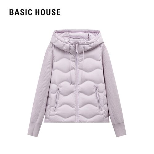 百家好韩系针织拼接连帽羽绒服