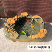 茶室办公桌台面自然石头装 饰水池肇庆端砚石材艺术雕流水小鱼缸