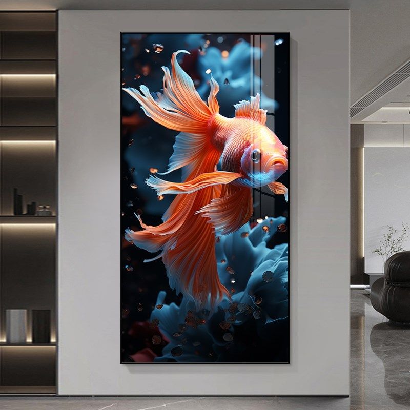 招财锦鲤九鱼图新入户正对门玄关装饰画走廊过道背景墙壁挂画,家居饰品,现代装饰画,淘宝优惠券,粉丝福利购,淘宝优惠卷