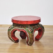 泰国东南亚风格 家具木雕大象茶几泰国小圆桌实木雕复古边几角几