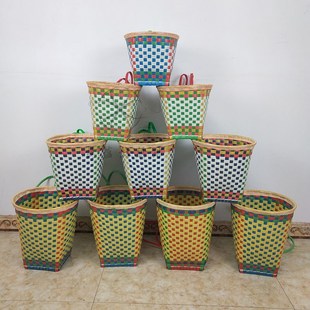 抛绣球背篓纯手工编织塑料儿童舞蹈道具幼儿园游戏小背篼背筐