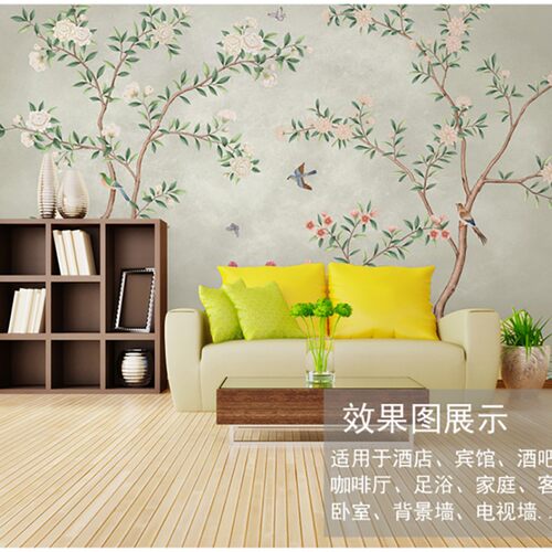 性纺布壁新鸟藤卧室沙发电视背景墙缝壁画