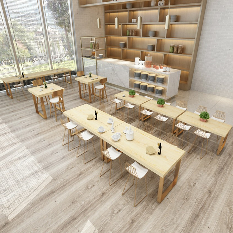 铁咖啡厅奶茶店桌椅酒吧铁艺方桌实木长条桌桌椅