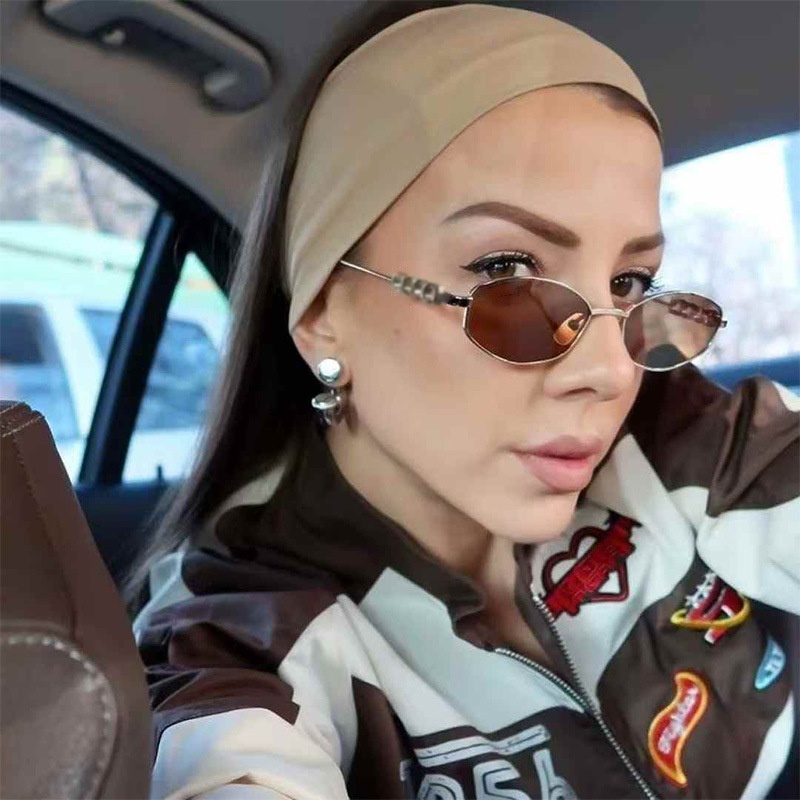 2025新款欧美国际站字母墨镜时尚女椭圆框太阳眼网红防紫外线墨镜