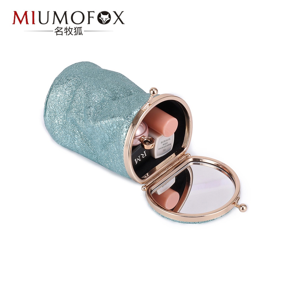 真皮迷你便携口红收纳包带镜子随身化妆包小号复古可爱小巧收纳包