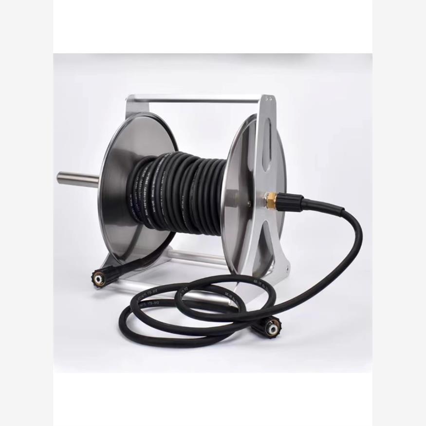 高压水管防缠绕收纳架卷管器不锈钢金属洗车机防爆钢丝管收卷器