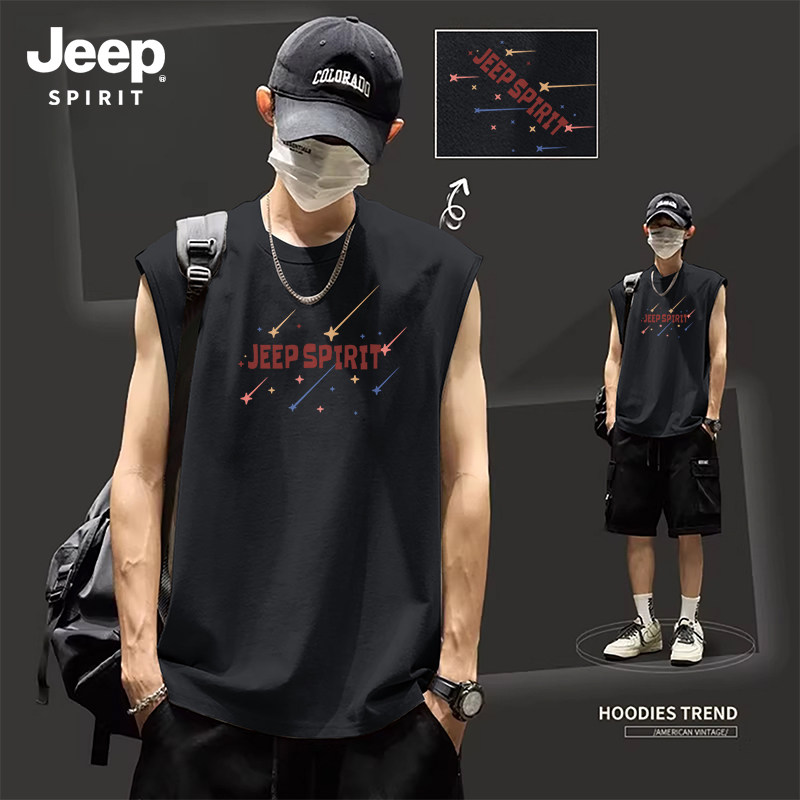 Jeep吉普男士纯棉背心无袖青少年