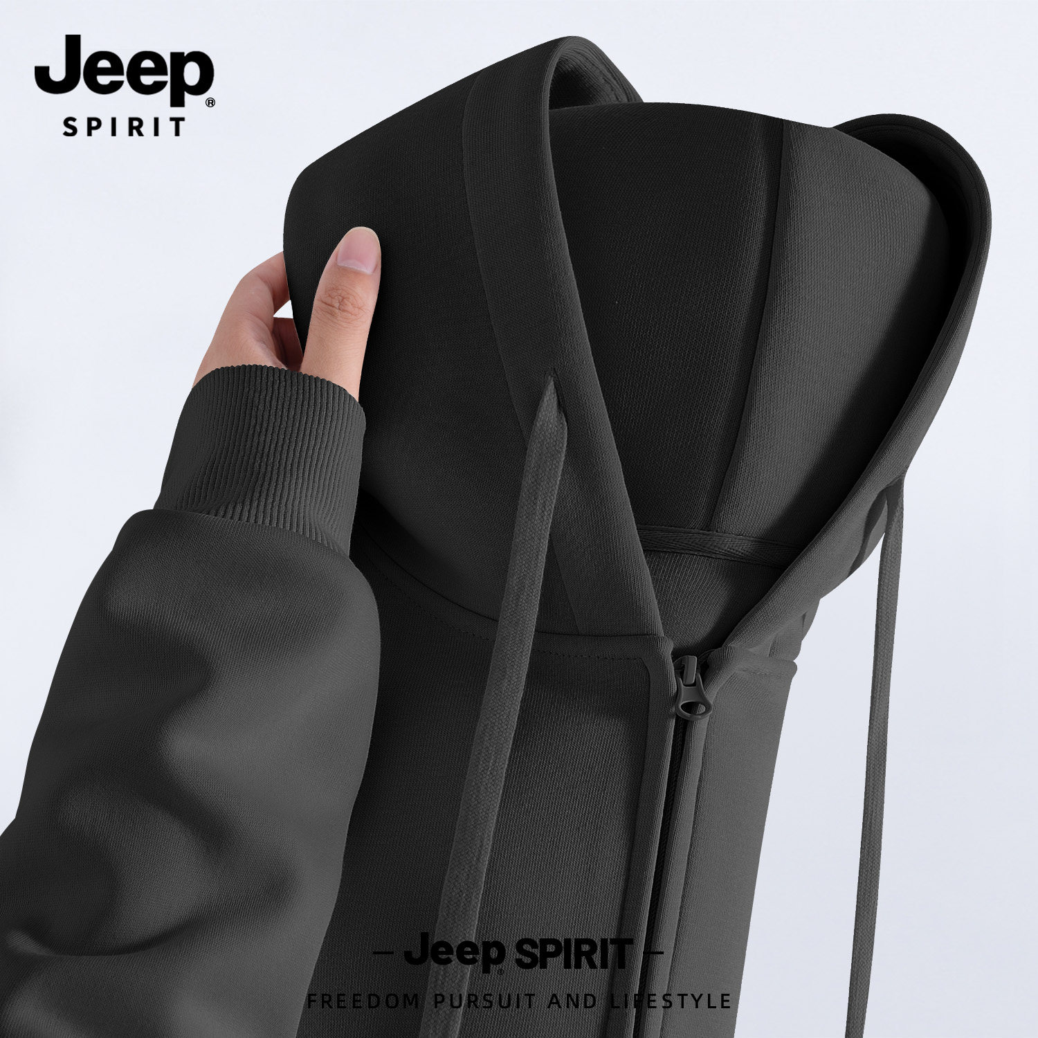 Jeep吉普开衫卫衣拉链外套男士2026年秋冬季潮牌纯色连帽宽松帽衫
