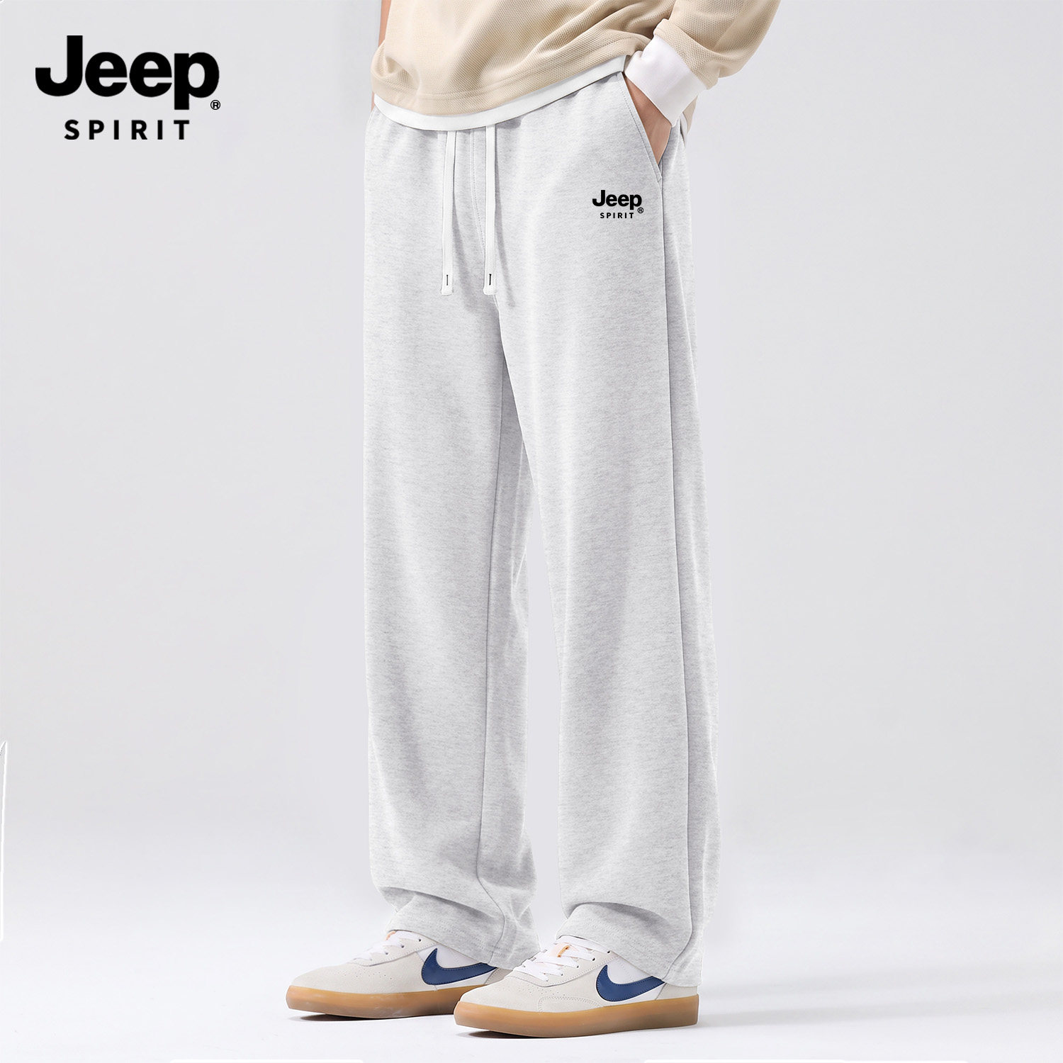 Jeep吉普男运动休闲裤灰色直筒裤