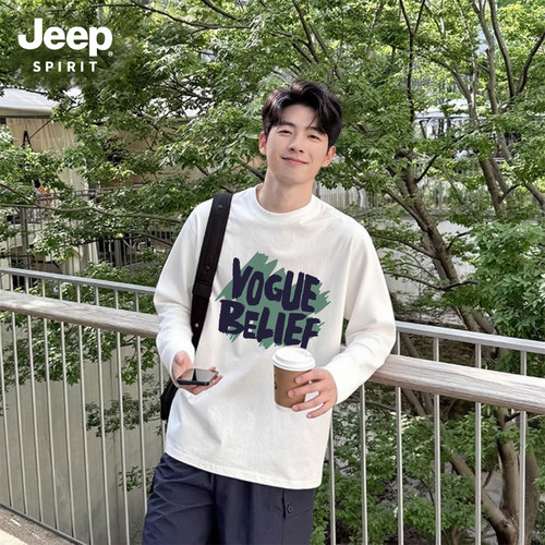 Jeep吉普长袖t恤男款秋纯棉透气