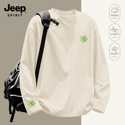 Jeep吉普纯棉长袖t恤男士情侣装