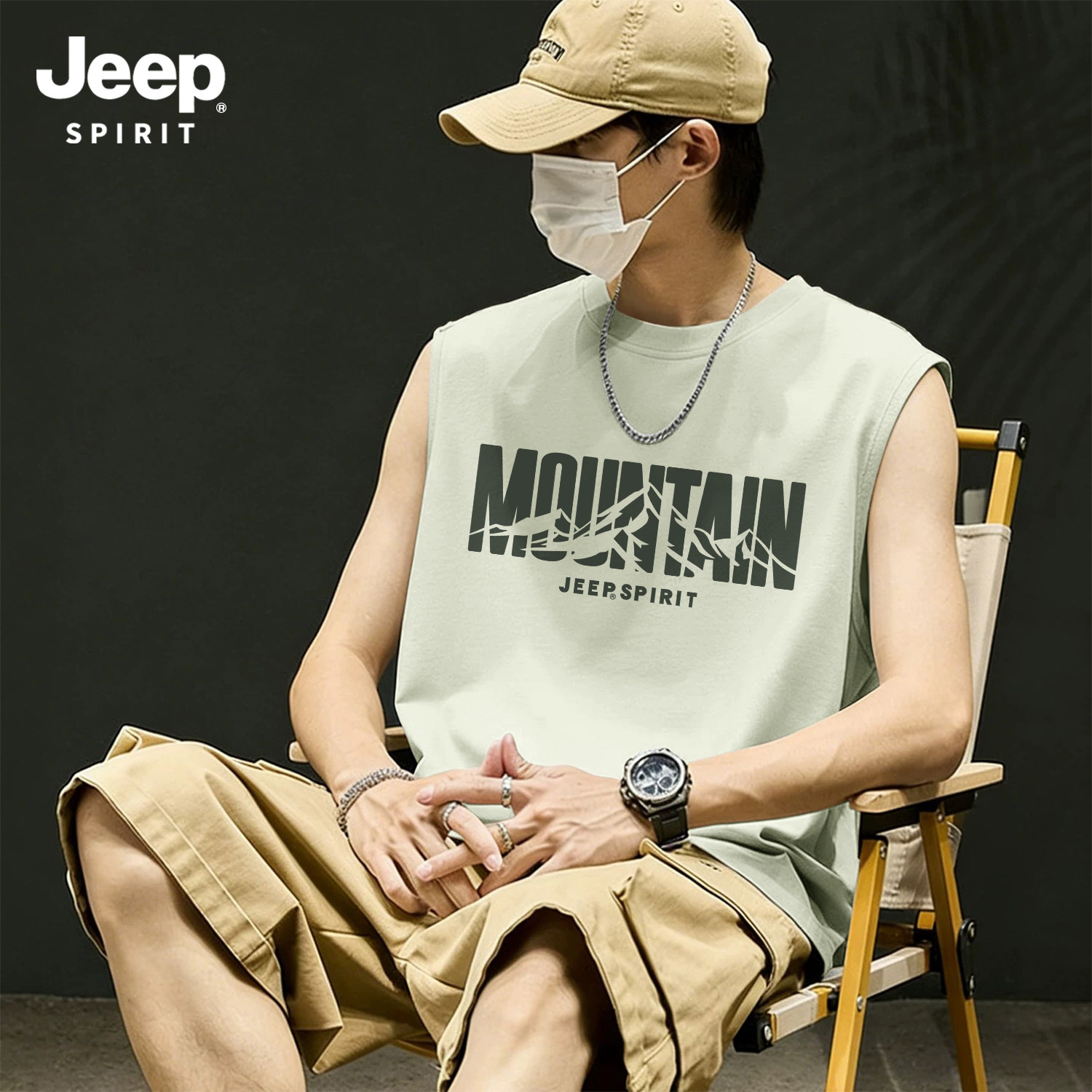 Jeep吉普纯棉男背心潮流无袖坎肩
