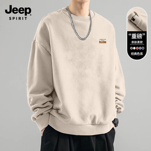 体恤衫 衣服男装 潮流宽松上衣 新款 Jeep吉普重磅圆领卫衣男2026春季