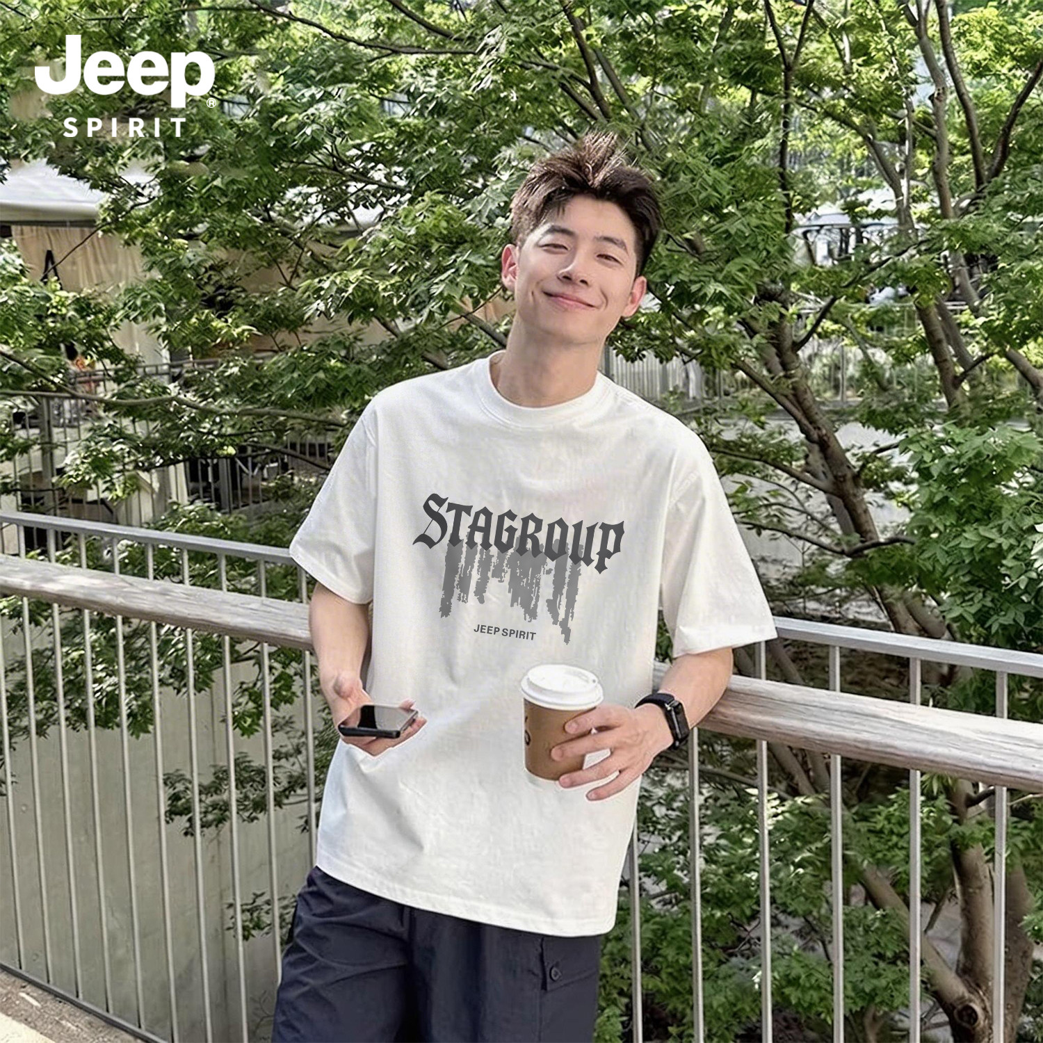 Jeep吉普青少年t恤短袖白色半袖