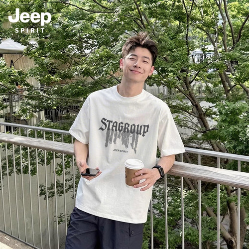 Jeep吉普青少年t恤短袖白色半袖