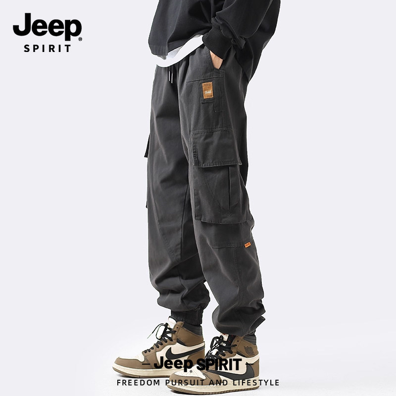 Jeep吉普日系潮牌工装裤男春秋季纯棉宽松百搭束脚休闲长裤大口袋