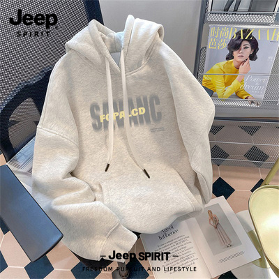 Jeep吉普潮牌趣味加绒连帽卫衣男