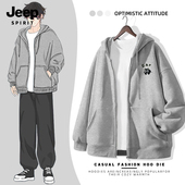Jeep吉普美式 连帽衣服拉链上衣 春秋季 黑猫开衫 卫衣外套男2025新款