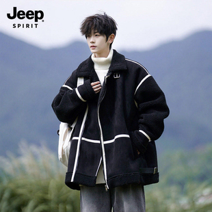 Jeep吉普羊羔绒棉衣大码宽松棉服男生冬装外套冬季加厚保暖休闲风