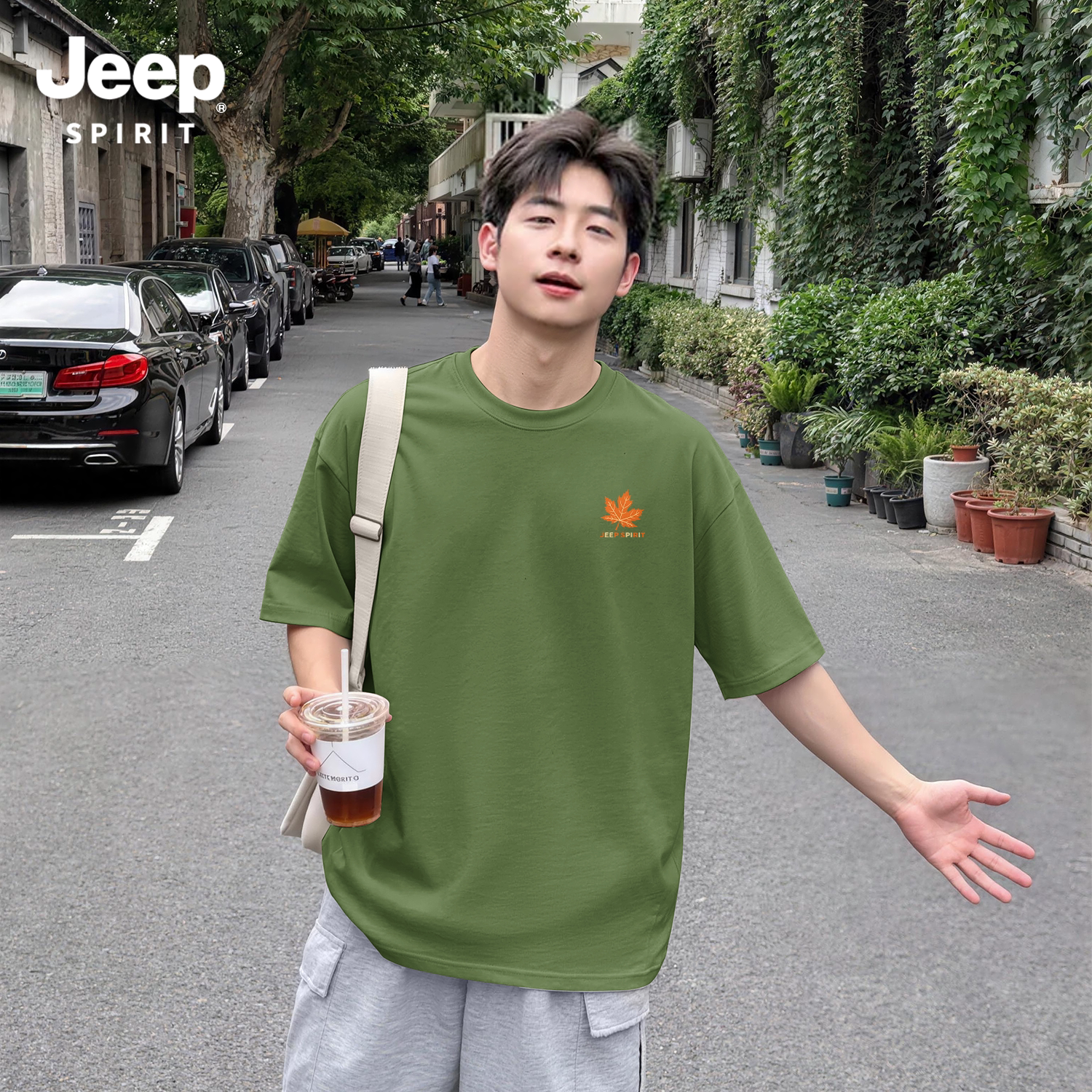 Jeep吉普重磅纯棉短袖t恤男夏季