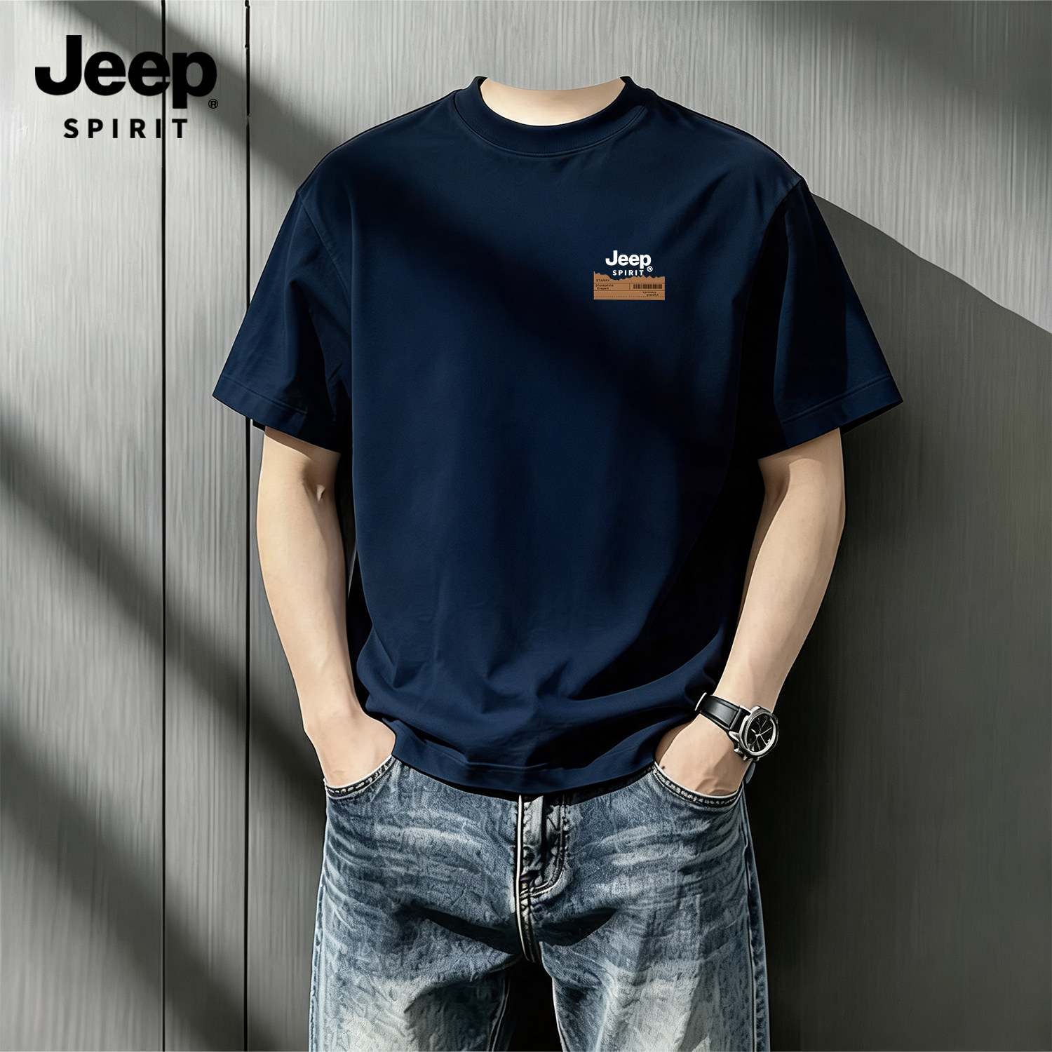 Jeep吉普重磅纯棉短袖t恤男夏季