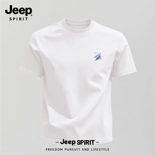 Jeep吉普纯棉短袖t恤宽松五分袖