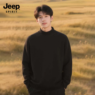 Jeep吉普半高领德绒打底衫男款秋冬新款双面绒保暖内衣男内搭衣服