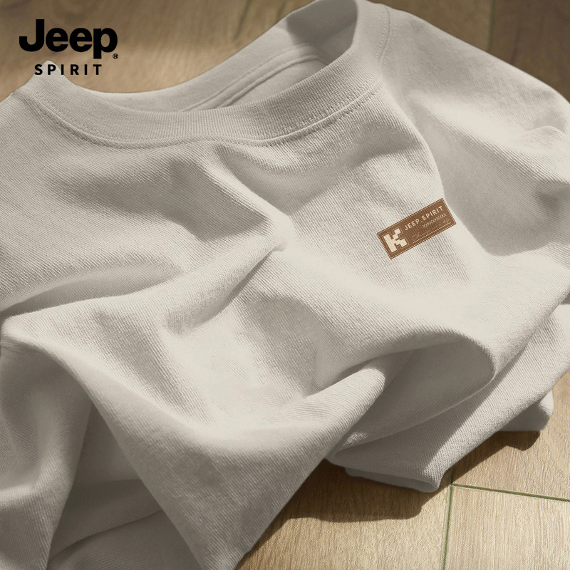Jeep吉普纯棉男士长袖衣服2026春夏新款重磅纯棉t恤上衣男打底衫
