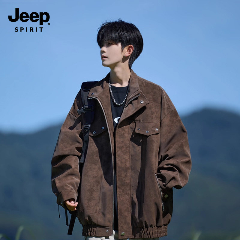 Jeep吉普高级休闲皮衣夹克男款2026秋季新款百搭复古宽松外套男士