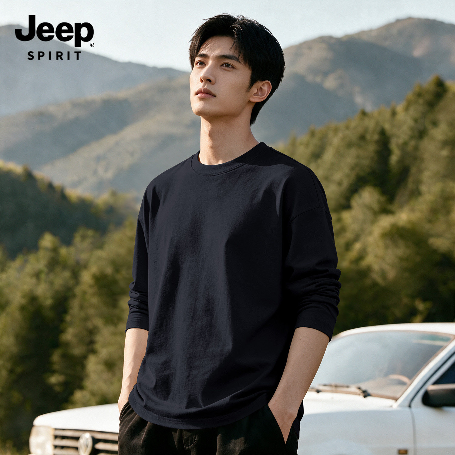 Jeep吉普长袖t恤纯棉圆领基础款