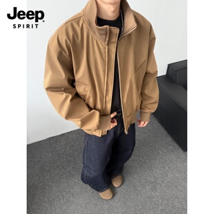 Jeep吉普复古立领夹克男款2026新款秋冬季保暖飞行员外套上衣宽松