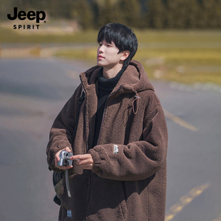 Jeep吉普新款羊羔绒棉袄外套男款冬季加厚保暖棉衣男士宽松户外风