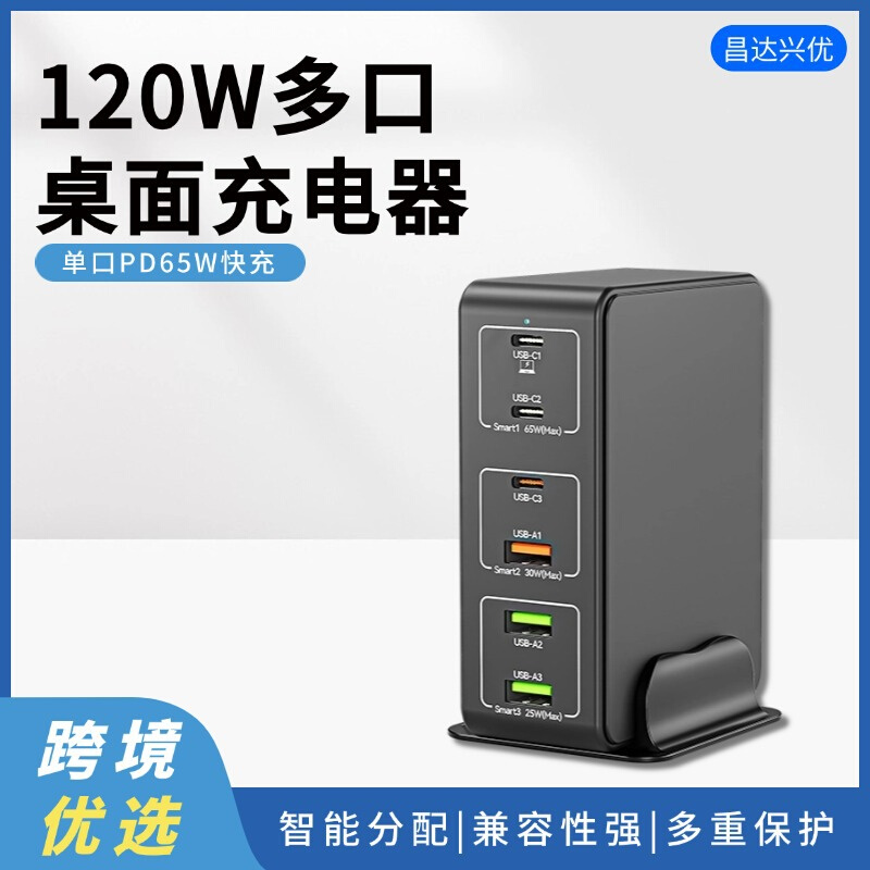 120W多口桌面充电器PD65W快充USB多口手机笔记本充电器