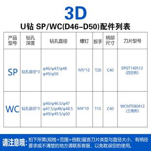 U钻快速钻车床用SP平底喷水钻头WC刀片 暴力钻 5D鸿亨