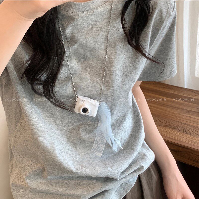 咔嚓闪光相机吊坠项链女复古个性嘻哈长款卫衣链独特设计百搭配饰