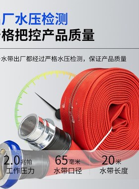 杰通20-65-20/25m红色消防水带套装65聚氨酯高压消防车专用水龙带