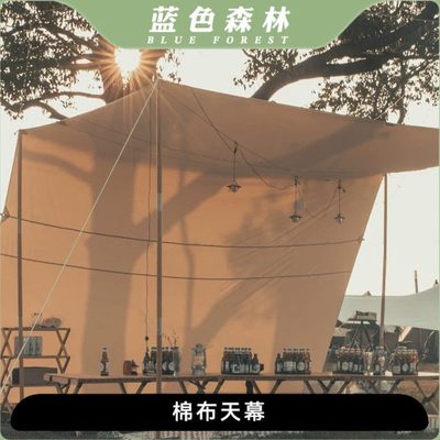 户外露营TC棉布科技棉大天幕野营野餐遮阳挡风车顶帐篷天幕杆矩形