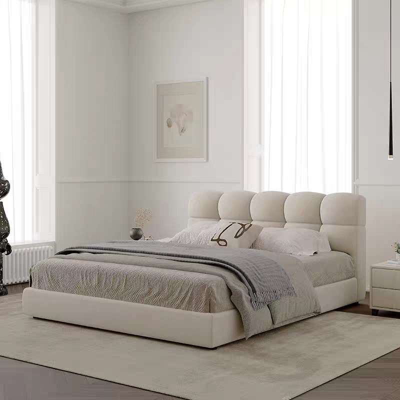 法式奶油风泡芙床现代简约布艺床意式极简小户型主卧Y齐边双人床