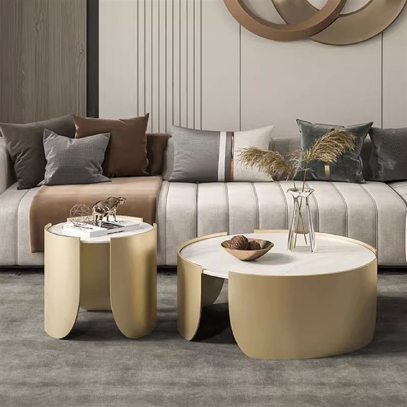 2023新c款轻奢岩板茶几现代简约茶几桌客厅家用网红圆形组合小户