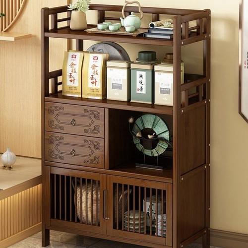 博古架置物架多功能茶柜茶台玄关多宝阁书架实木多层储物架中式37